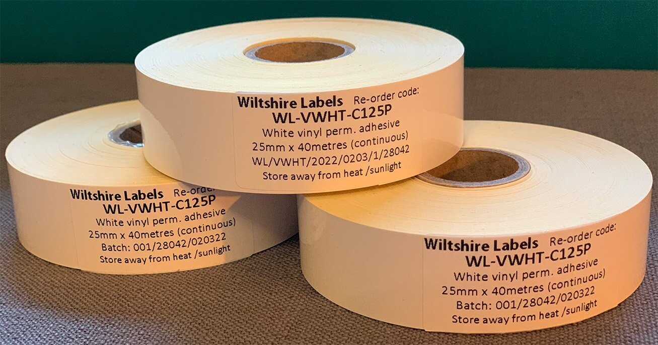 Premium White vinyl - permanent adhesive continuous 25mmx40m on 25mm core