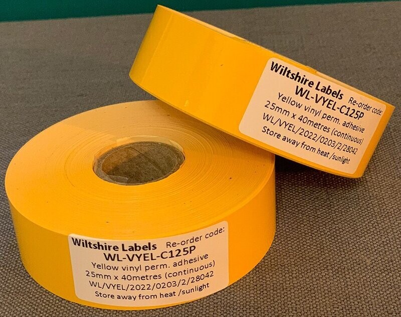 Premium Yellow vinyl permanent adhesive - continuous 25mmx40m on 25mm core