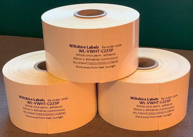 Premium White vinyl permanent adhesive - continuous 50mmx40m on 25mm core