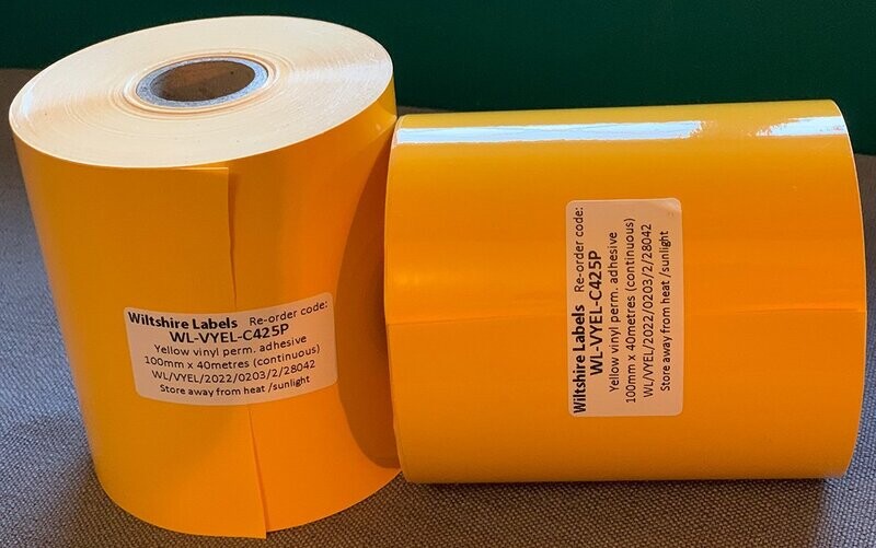 Premium Yellow vinyl permanent adhesive - continuous 100mmx40m on 25mm core