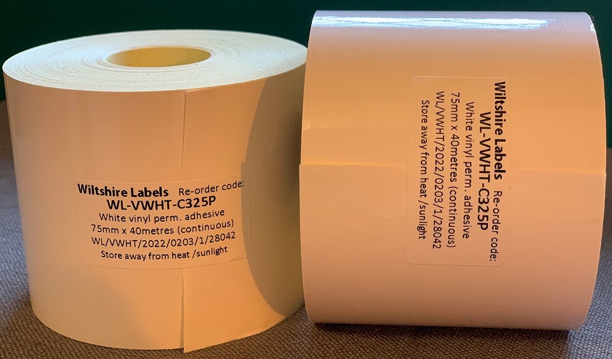 Premium White vinyl permanent adhesive - continuous 75mmx40m on 25mm core