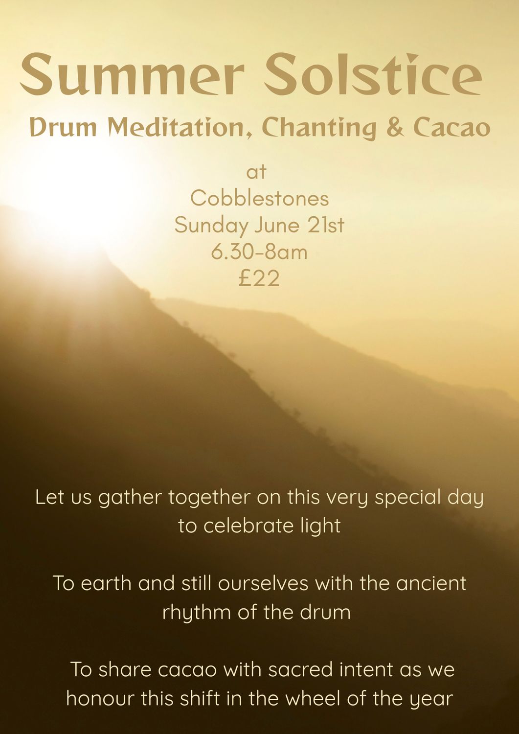 Summer Solstice Meditation, Chanting &amp; Drum Meditation with Cacao, Sun 21 Jun 2026