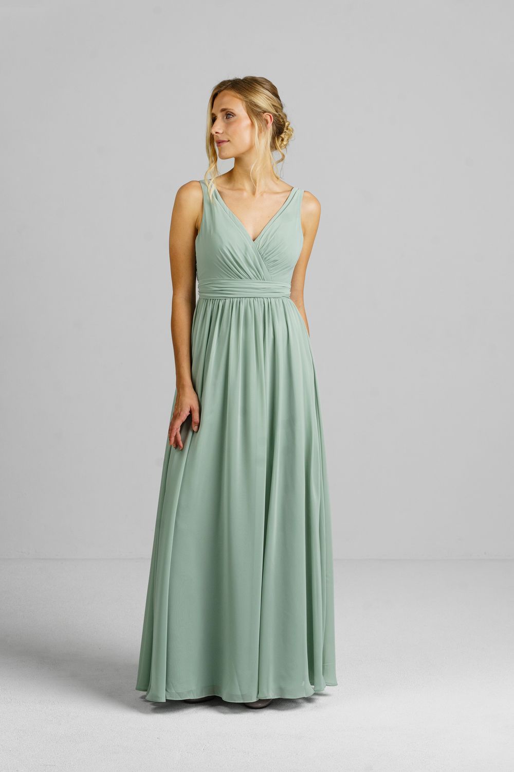 Abendkleid Brautjungfernkleid Abendkleid „Jade“ salbeigrün mit Chiffonrock