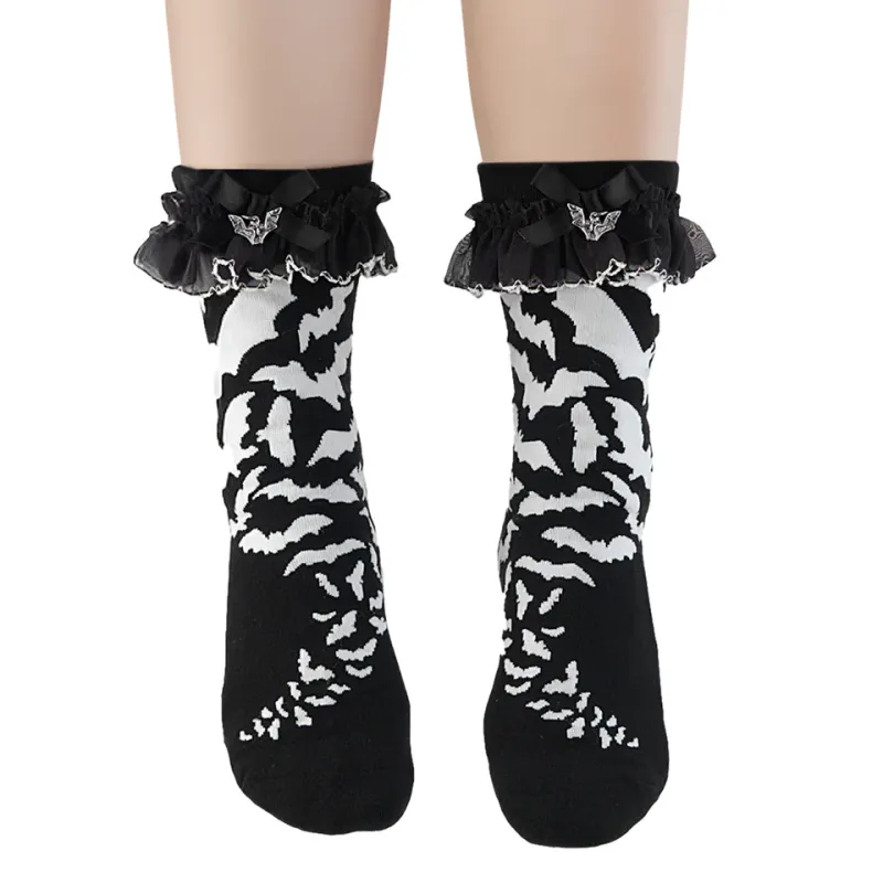 Calcetas Ruffle Bat Print Demonia
