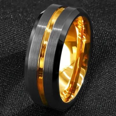 Black Titanium 24k Golden Inlayed Ring