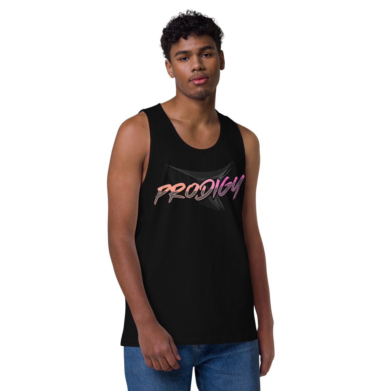 Men’s Premium Tank Top (80&#39;s Retro), Color: Black, Size: S