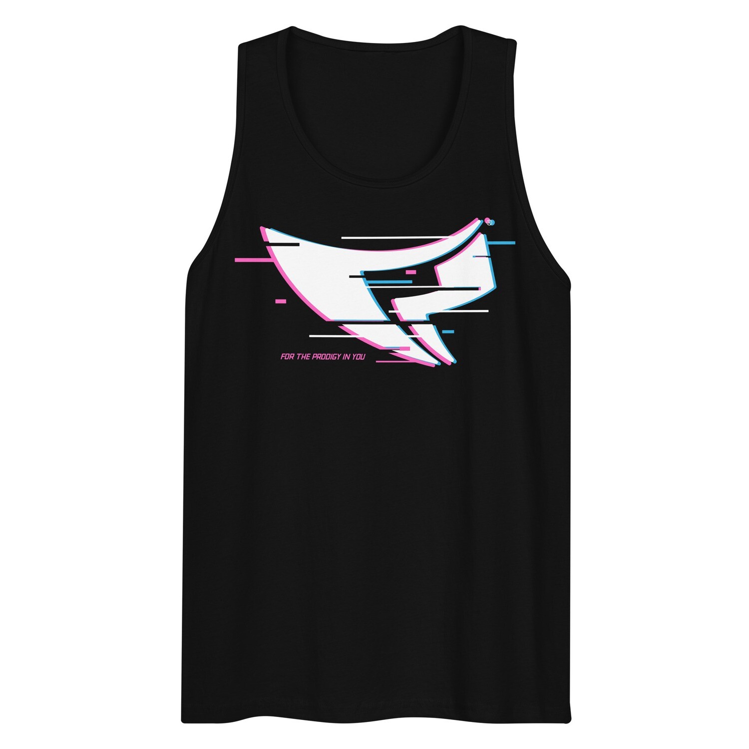 Men’s Premium Tank Top (Glitch Logo), Color: Black, Size: S