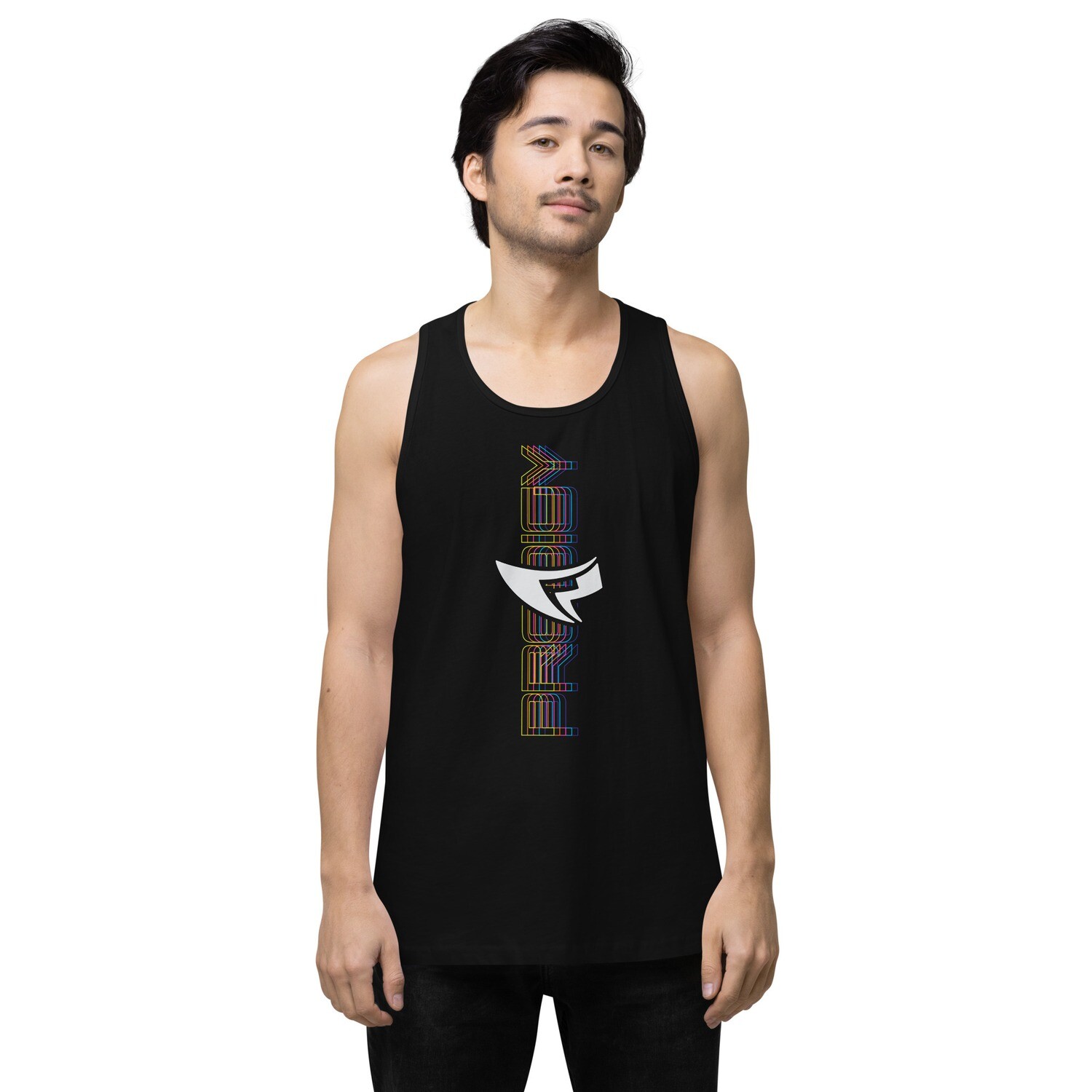 Men’s Premium Tank Top (Rainbow Reverberations) Men’s Premium Tank Top (Rainbow Reverberations), Color: Black, Size: S