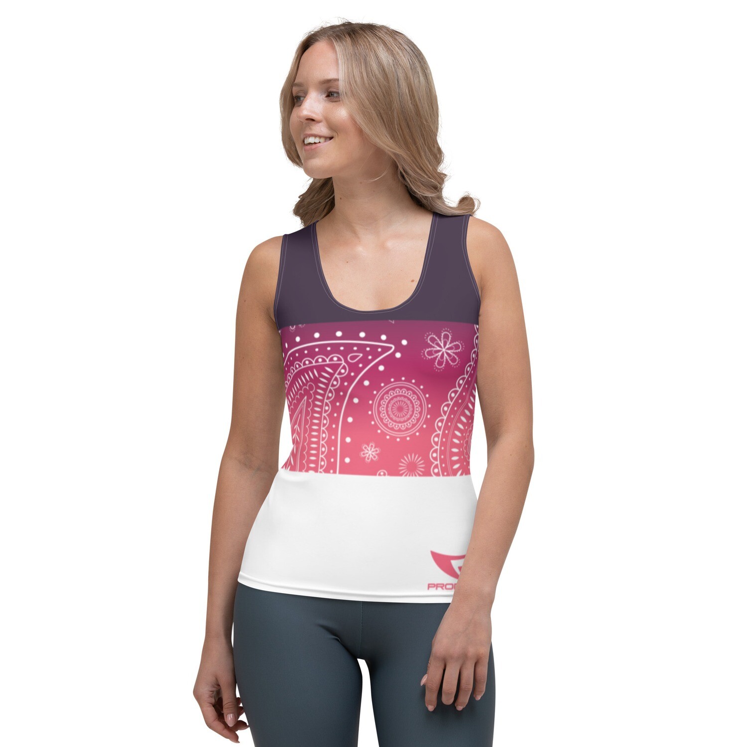 Athletic Tank Top (Paisley Block Sunset), Size: XS