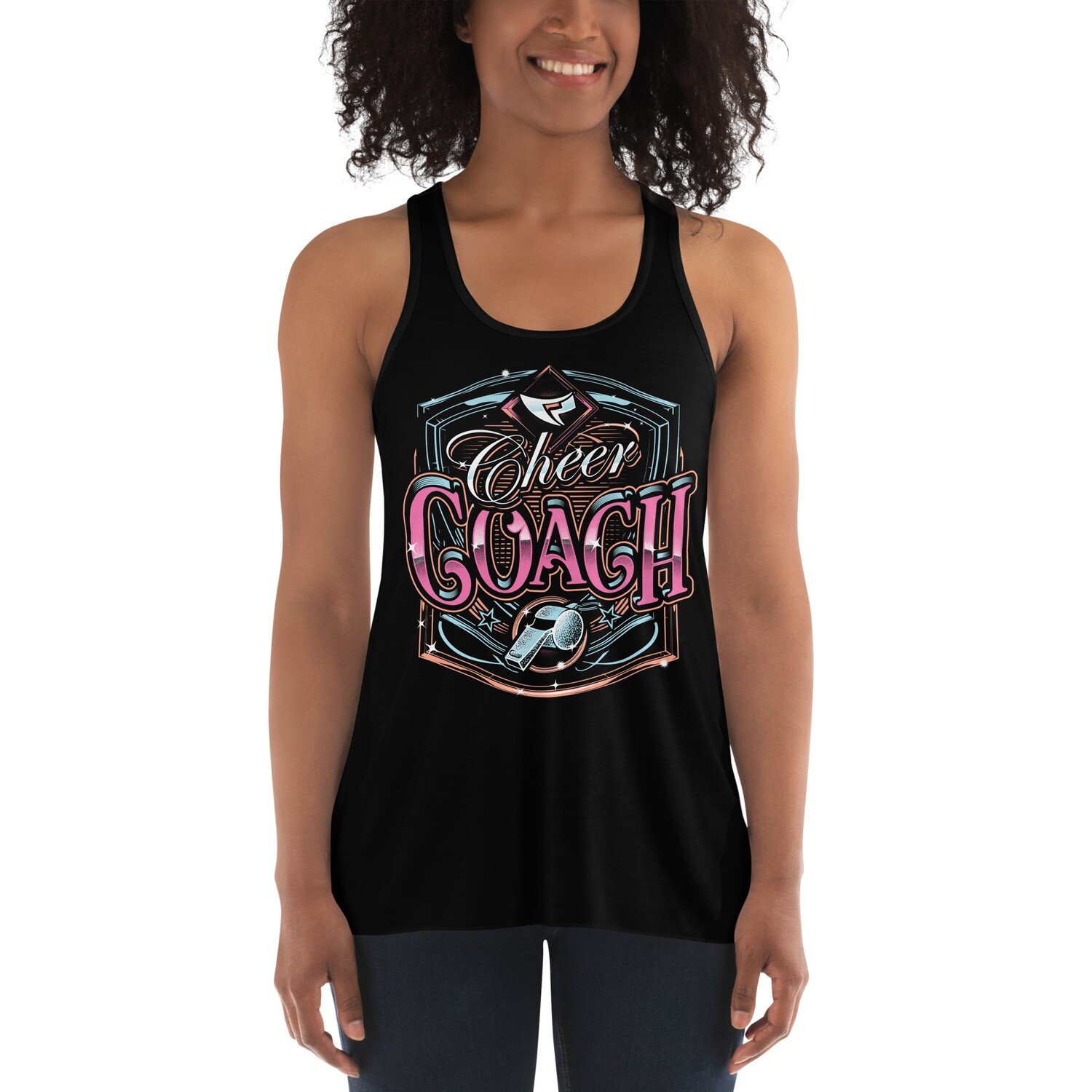 Women's Flowy Racerback Tank (Cheer Coach Royal 2) Women's Flowy Racerback Tank (Cheer Coach Royal 2), Color: Black, Size: XS