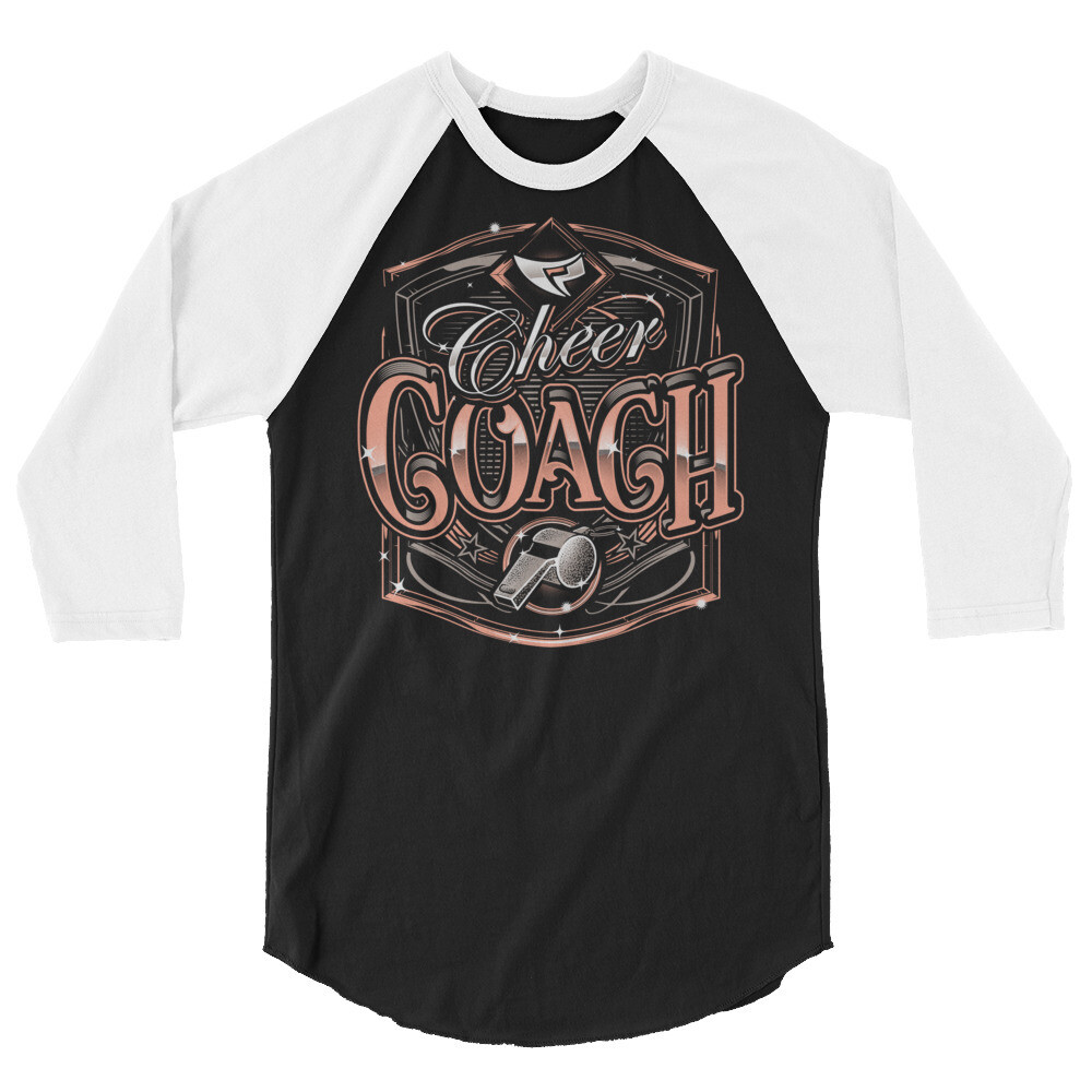 Unisex 3/4 sleeve Raglan Shirt (Cheer Coach Royal), Color: Black/White, Size: XS