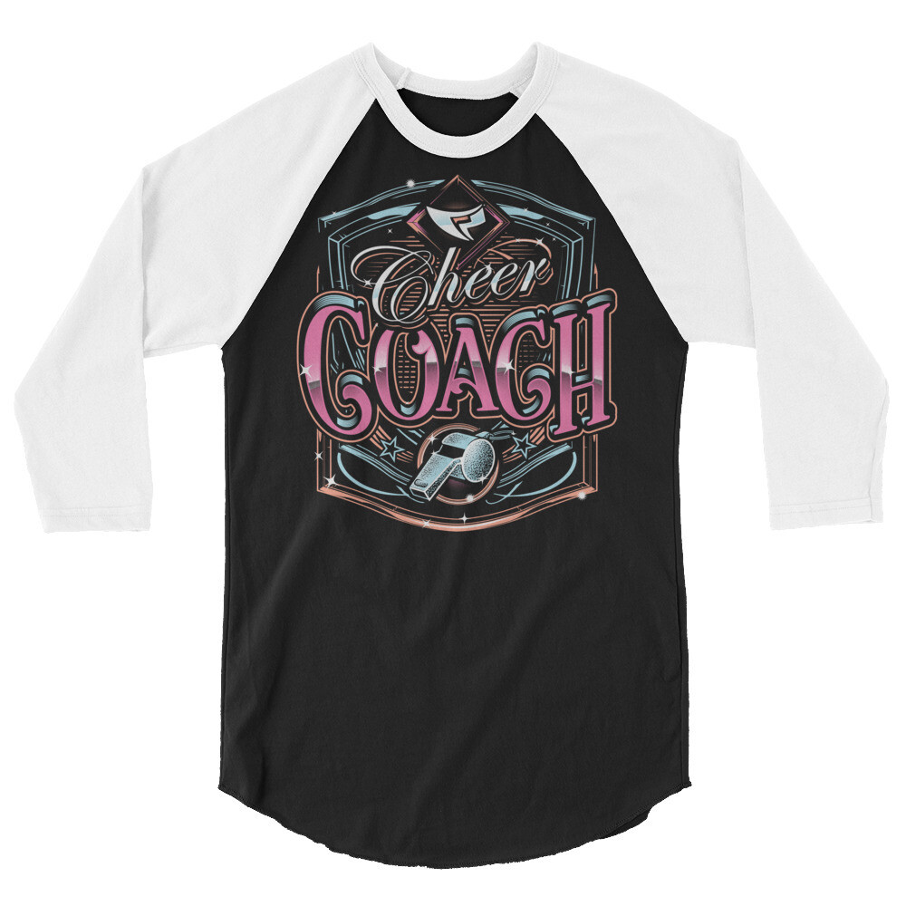 Unisex 3/4 Sleeve Raglan Shirt (Cheer Coach Royal 2), Color: Black/White, Size: XS