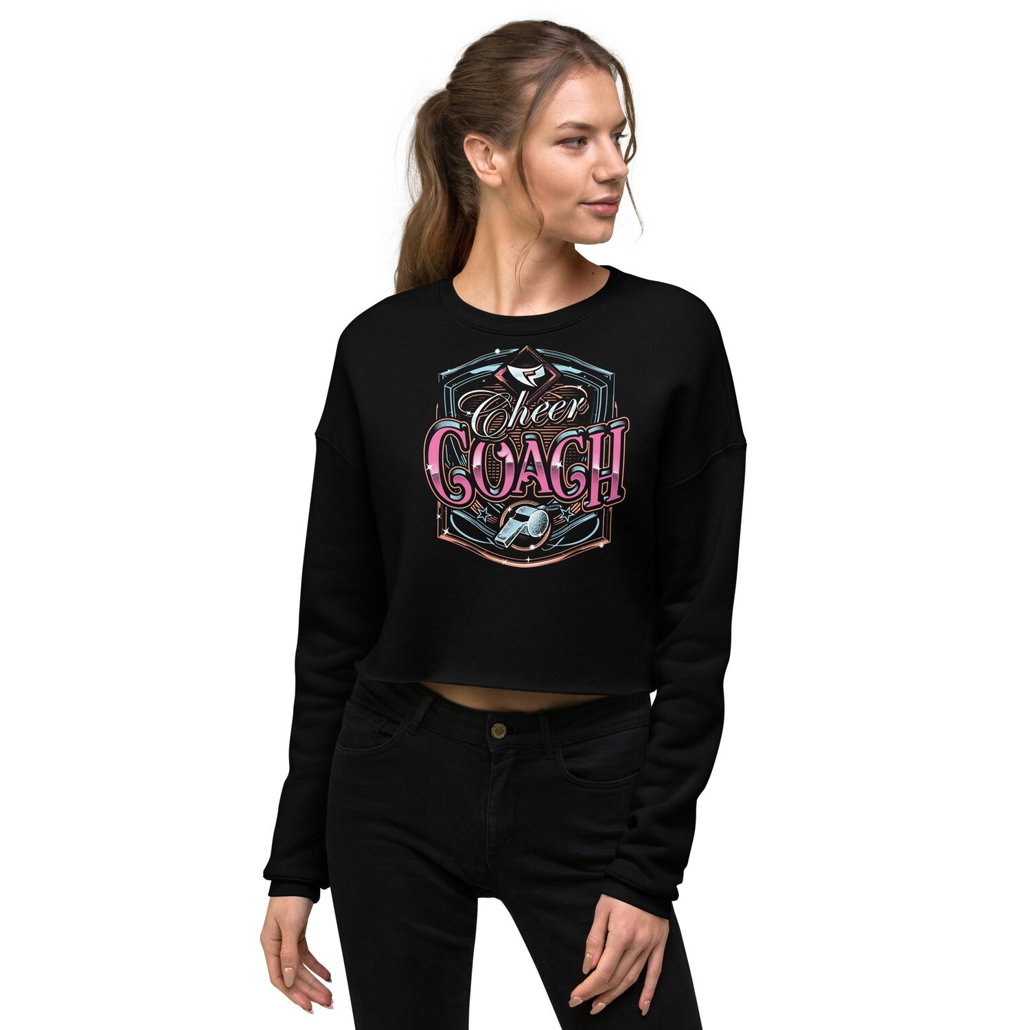 Crop Sweatshirt (Cheer Coach Royal 2), Color: Black, Size: S