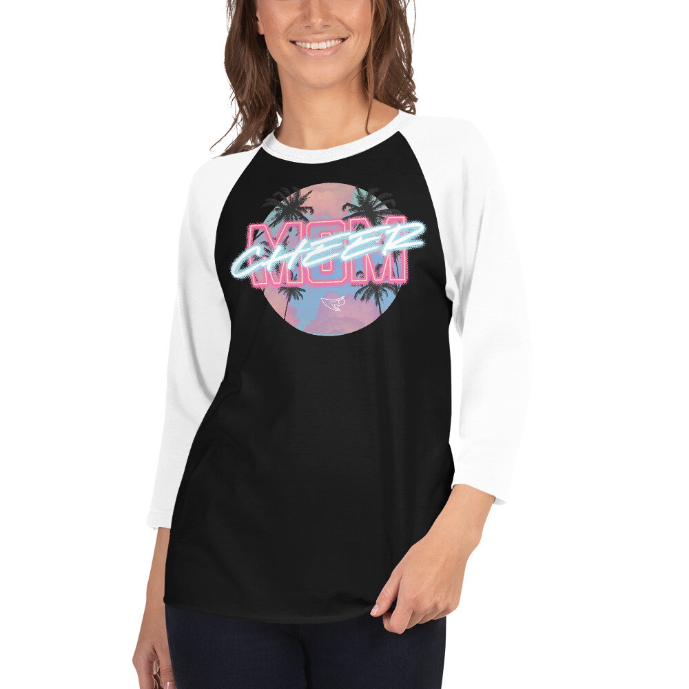 Unisex 3/4 Sleeve Raglan Shirt (Neon Cheer Mom) Unisex 3/4 Sleeve Raglan Shirt (Neon Cheer Mom), Color: Black/White, Size: XS