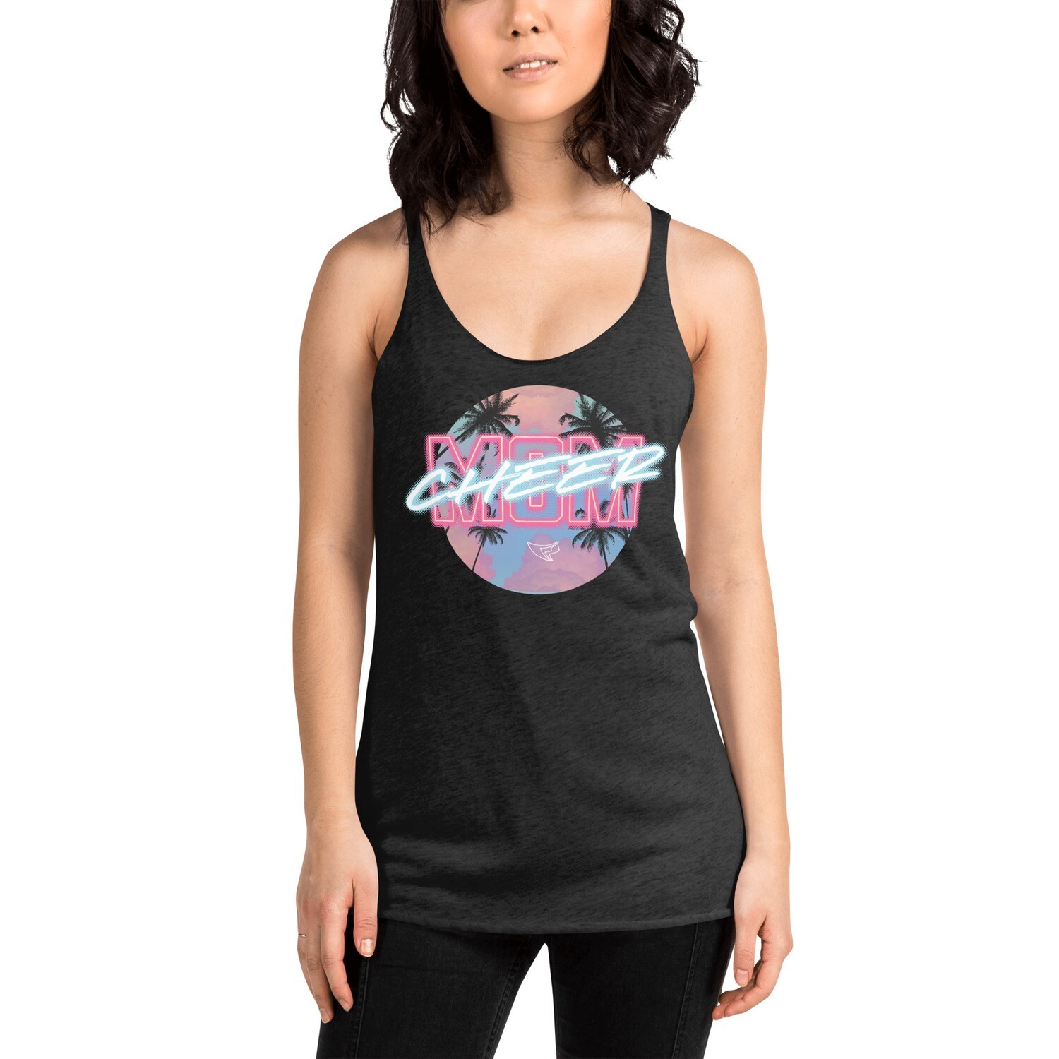 Women&#39;s Racerback Tank (Neon Cheer Mom), Color: Vintage Black, Size: XS