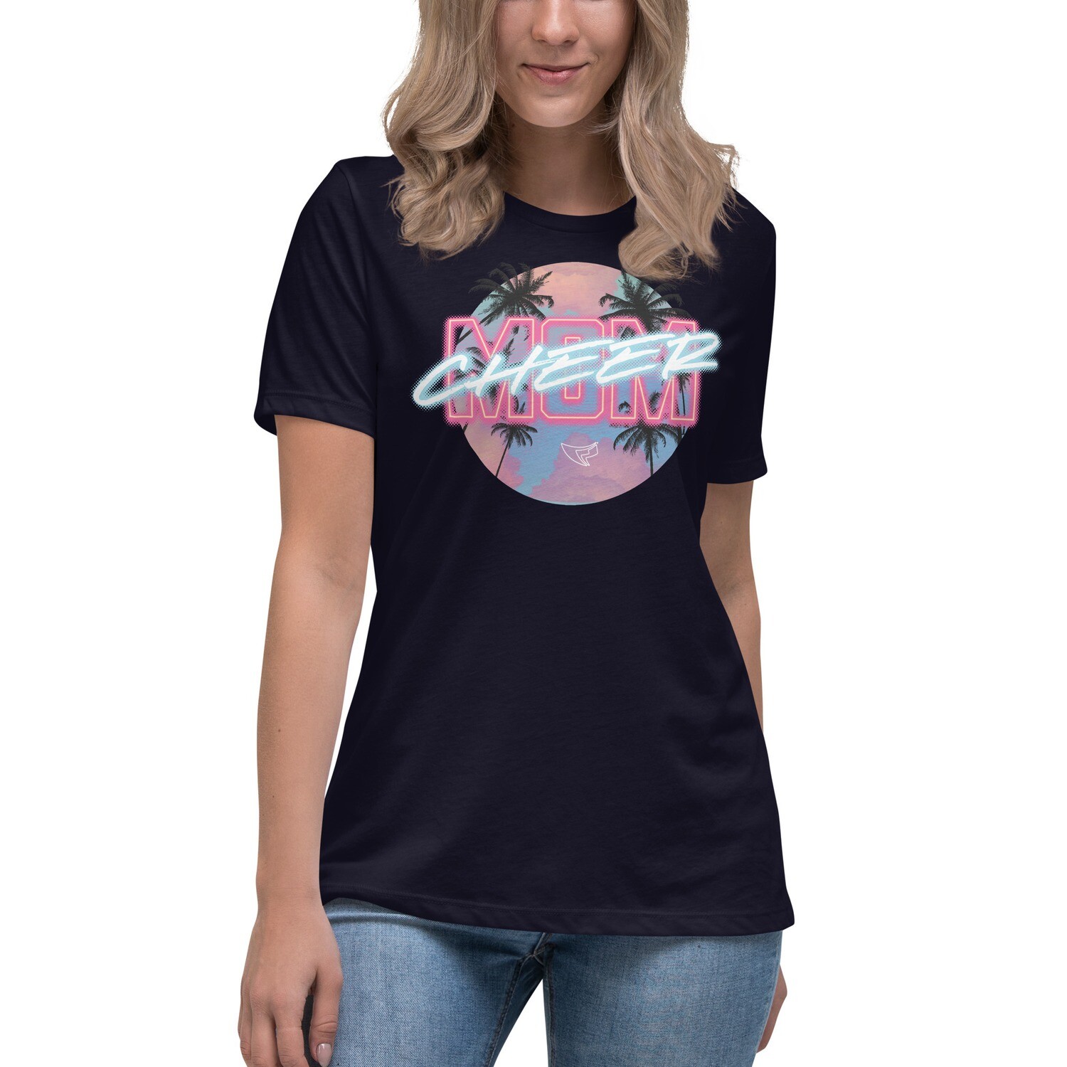 Women's Relaxed T-Shirt (Neon Cheer Mom) Women's Relaxed T-Shirt (Neon Cheer Mom), Color: Navy, Size: S