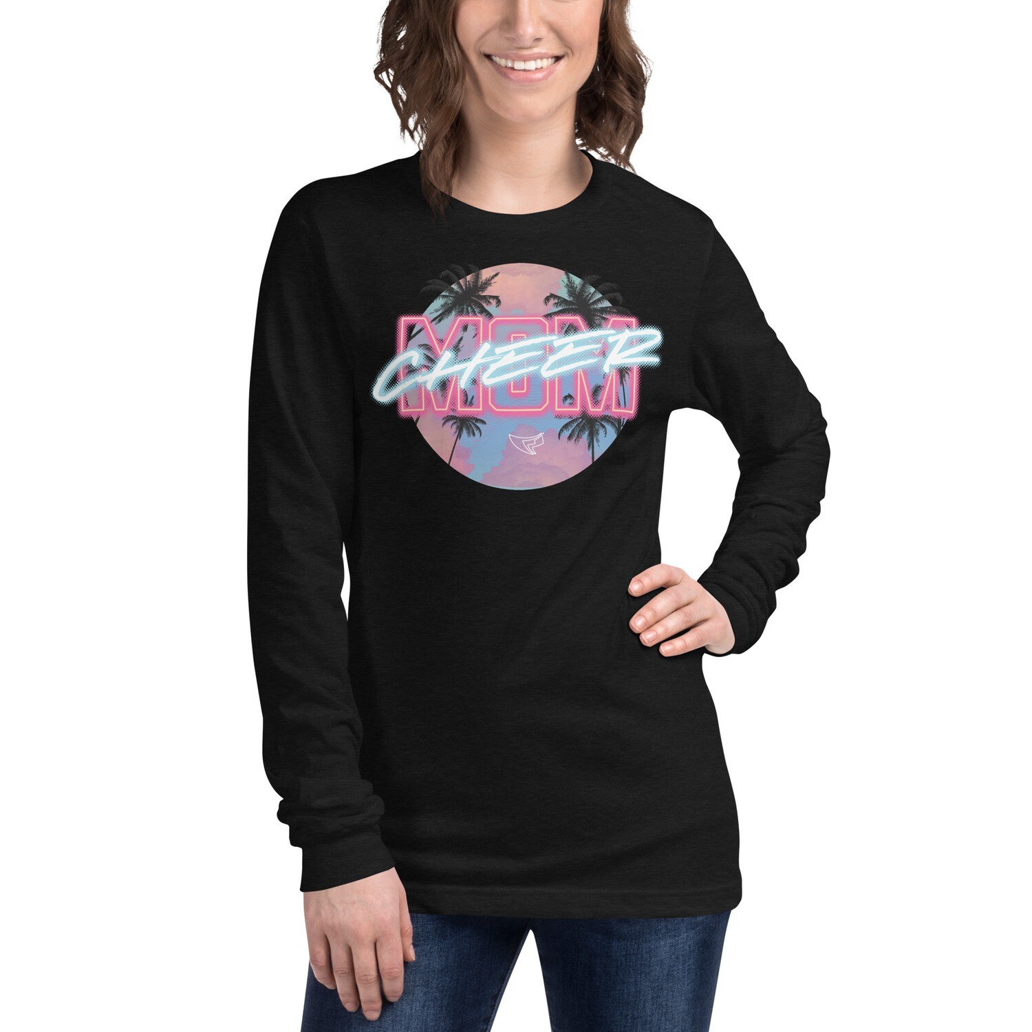 Unisex Long Sleeve Tee (Neon Cheer Mom) Unisex Long Sleeve Tee (Neon Cheer Mom), Color: Black Heather, Size: XS