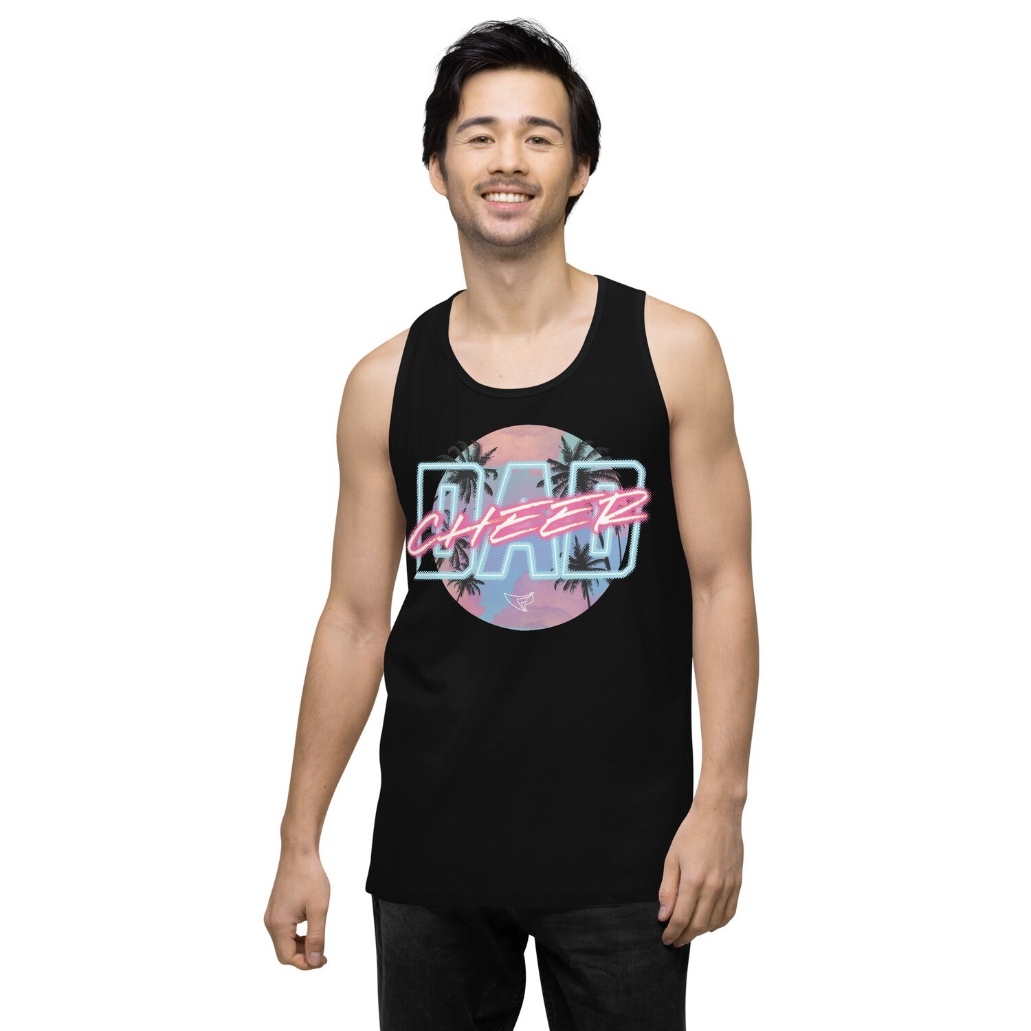 Men’s Premium Tank Top (Neon Cheer Dad), Color: Black, Size: S