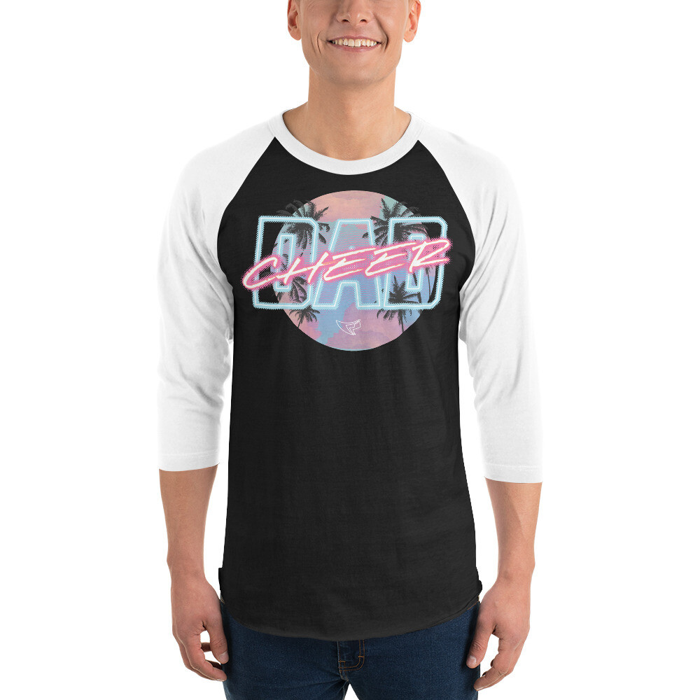 Unisex 3/4 Sleeve Raglan Shirt (Neon Cheer Dad), Color: Black/White, Size: XS