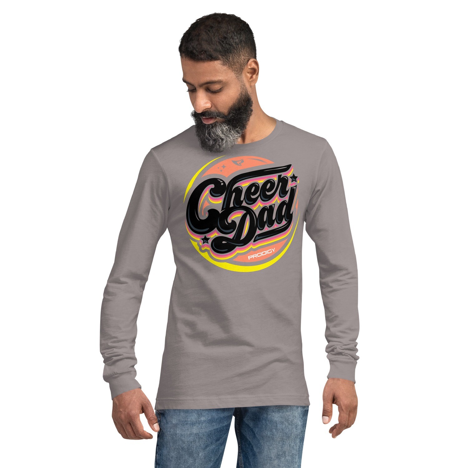 Unisex Long Sleeve Tee (Cheer Dad Retro) Unisex Long Sleeve Tee (Cheer Dad Retro), Color: Storm, Size: XS