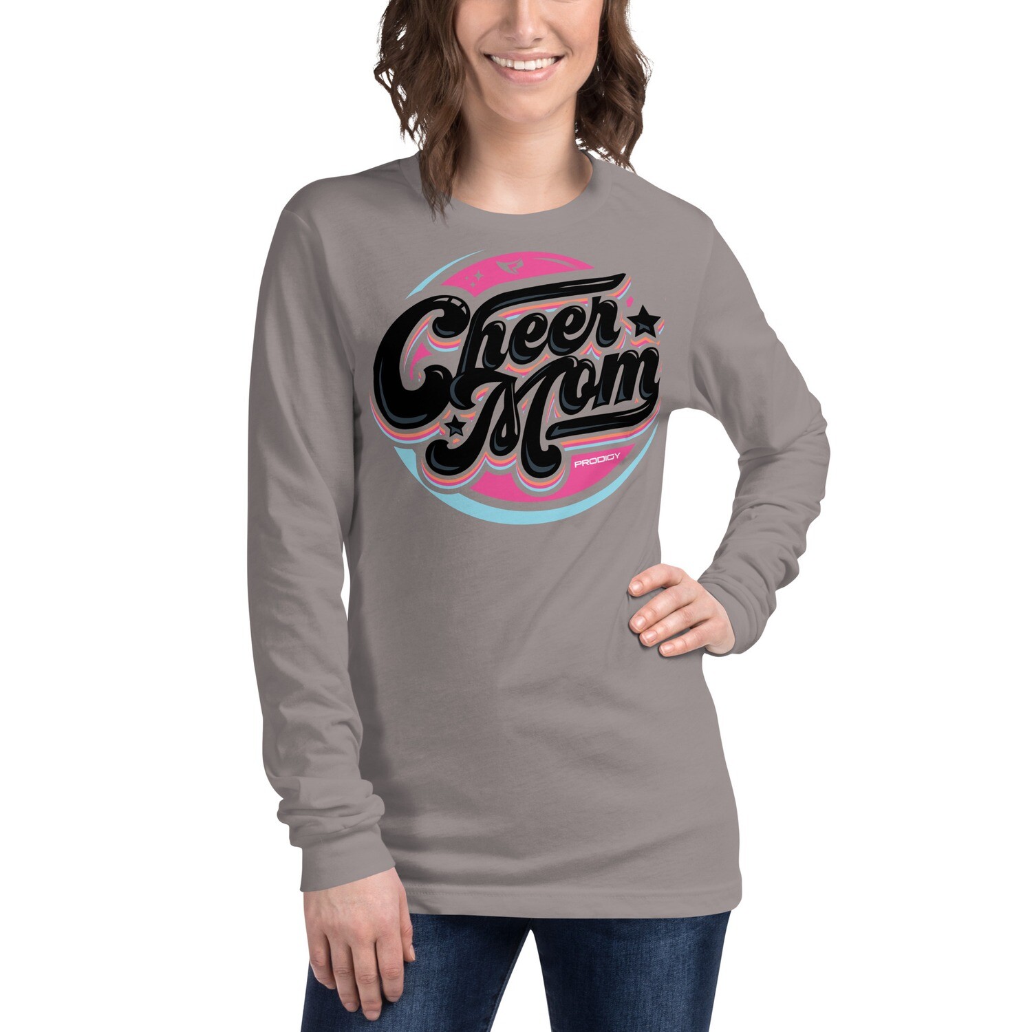 Unisex Long Sleeve Tee (Cheer Mom Retro), Color: Storm, Size: XS
