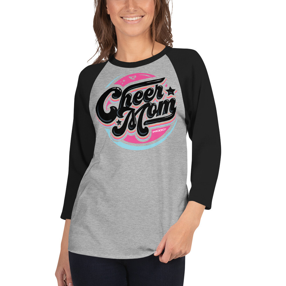 Unisex 3/4 Sleeve Raglan Shirt (Cheer Mom Retro) Unisex 3/4 Sleeve Raglan Shirt (Cheer Mom Retro), Color: Heather Grey/Black, Size: XS