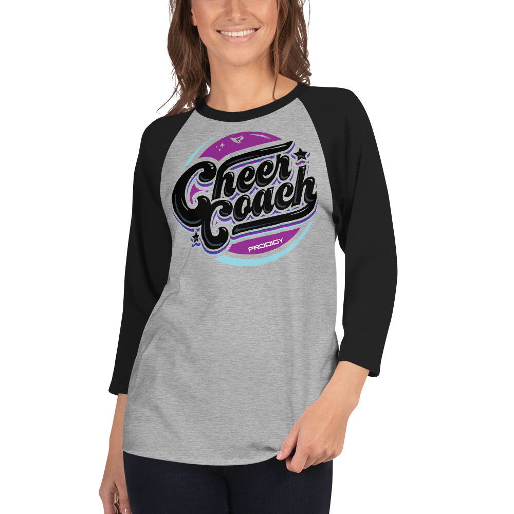 Unisex 3/4 Sleeve Raglan Shirt (Cheer Coach Retro) Unisex 3/4 Sleeve Raglan Shirt (Cheer Coach Retro), Color: Heather Grey/Black, Size: XS