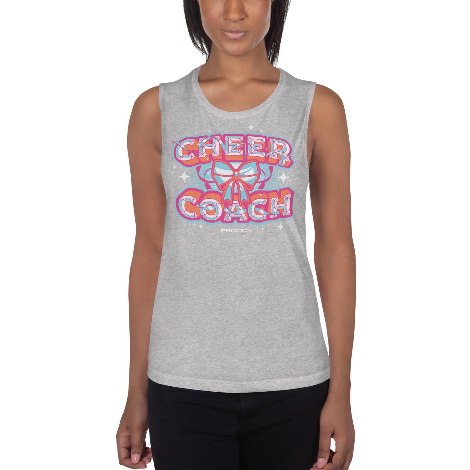 Ladies’ Muscle Tank (Cheer Coach Bow) Ladies’ Muscle Tank (Cheer Coach Bow), Color: Athletic Heather, Size: S