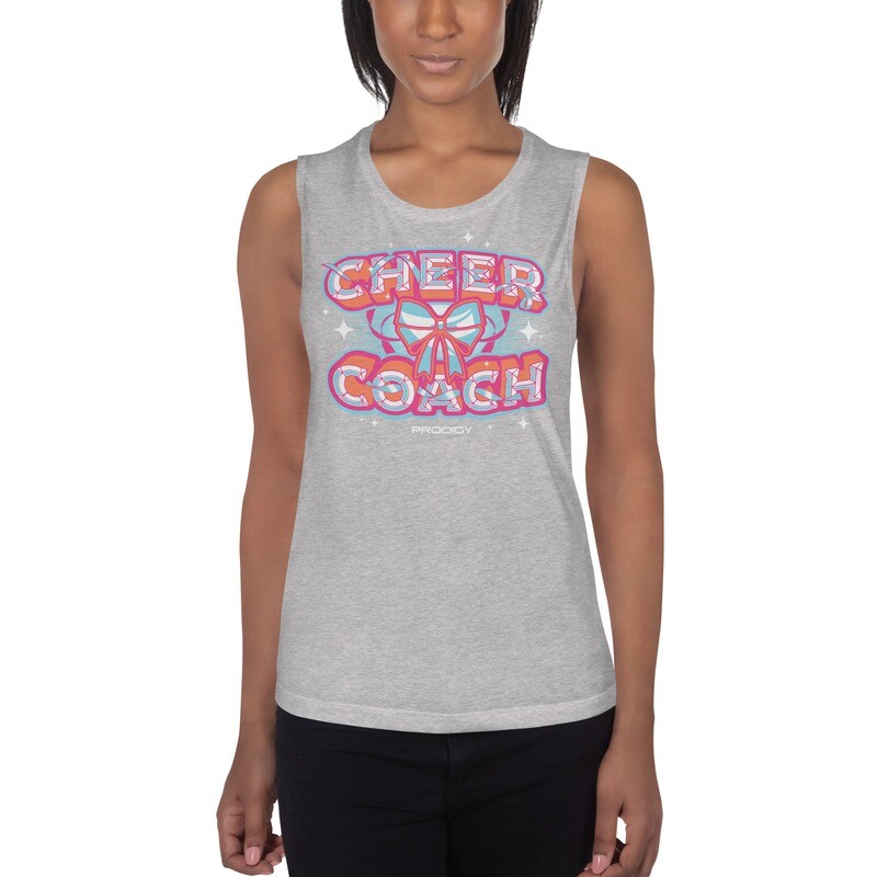 Ladies’ Muscle Tank (Cheer Coach Bow), Color: Athletic Heather, Size: S