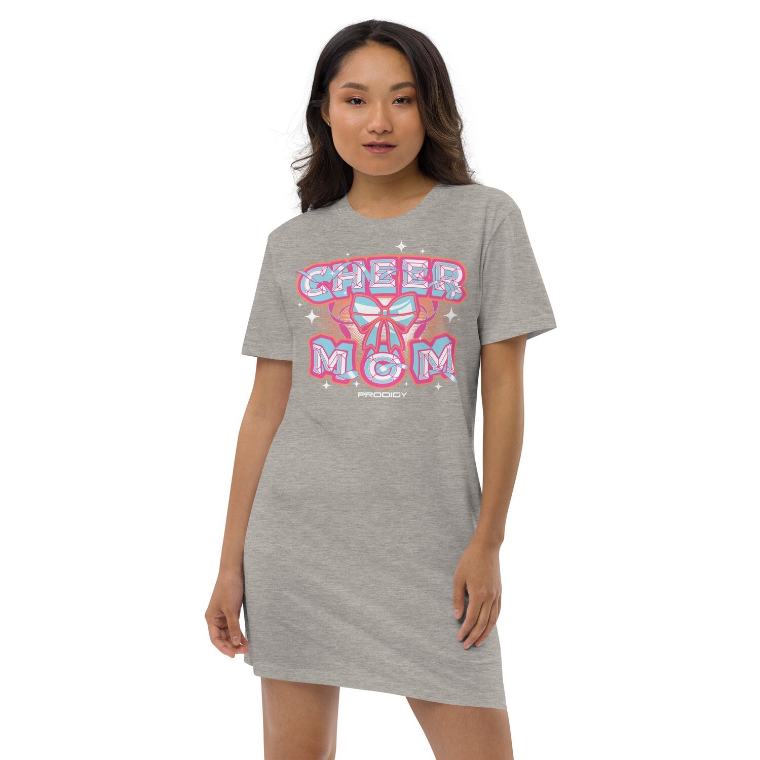 Organic T-shirt Dress (Cheer Mom Bow) Organic T-shirt Dress (Cheer Mom Bow), Color: Heather Grey, Size: XS