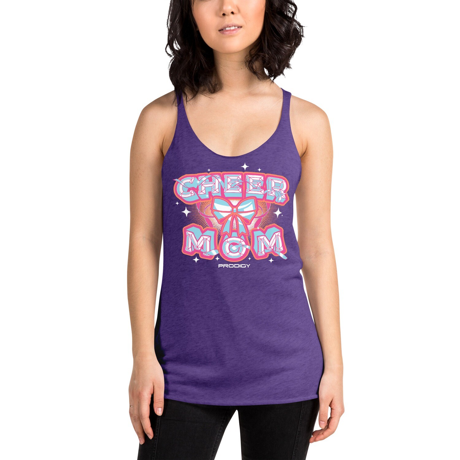 Women&#39;s Racerback Tank (Cheer Mom Bow), Color: Purple Rush, Size: XS