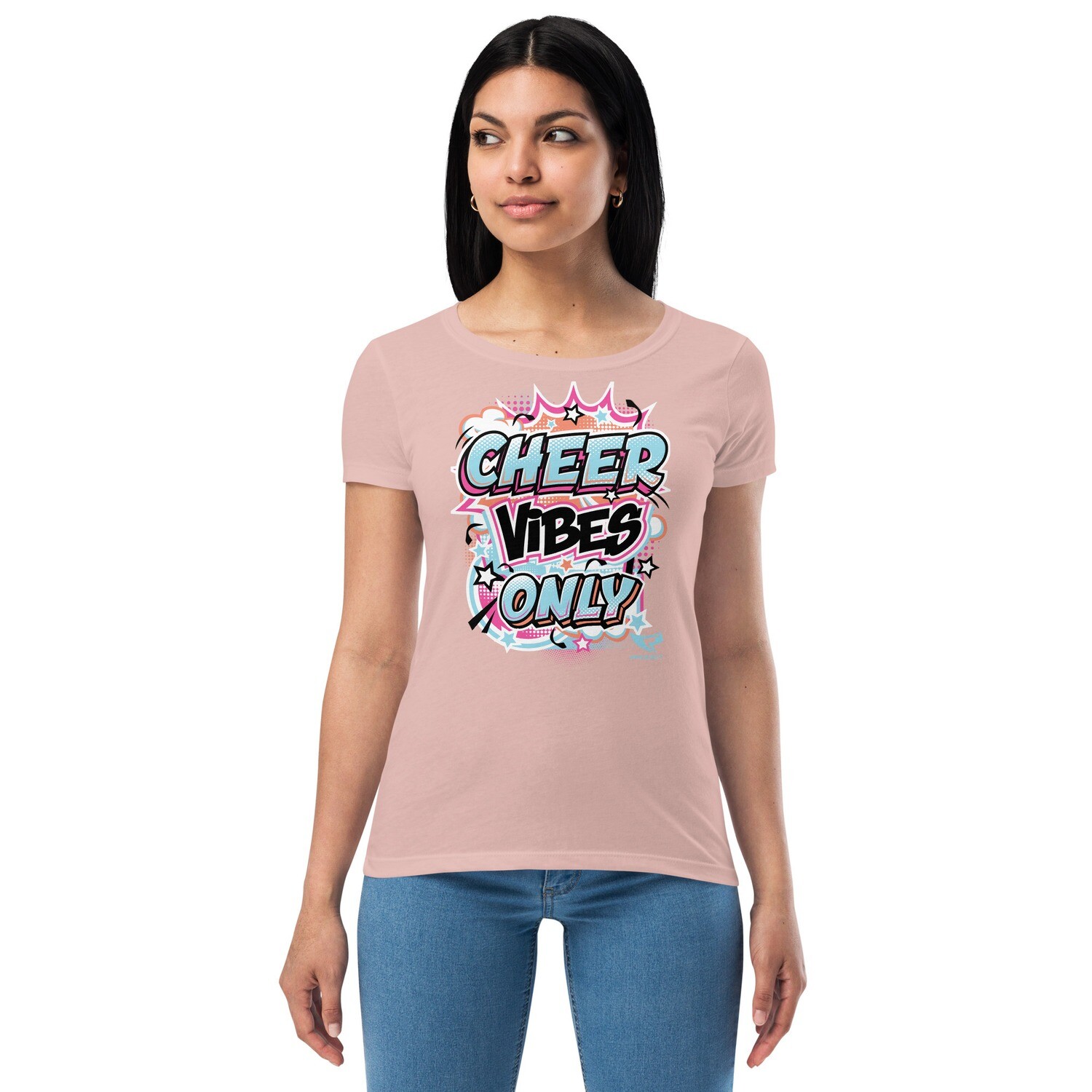 Women’s Fitted T-shirt (Cheer Vibes Only) Women’s Fitted T-shirt (Cheer Vibes Only), Color: Desert Pink, Size: XS