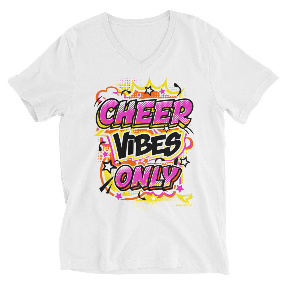 Unisex Short Sleeve V-Neck T-Shirt (Cheer Vibes Only) Unisex Short Sleeve V-Neck T-Shirt (Cheer Vibes Only), Size: XS