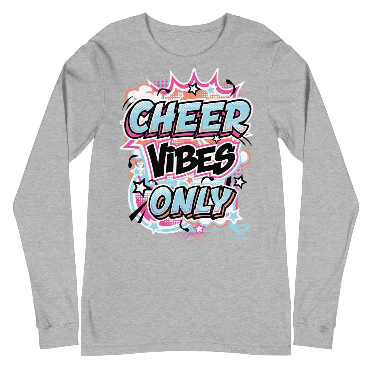 Unisex Long Sleeve Tee (Cheer Vibes Only) - Storm, Athletic Heather, White Unisex Long Sleeve Tee (Cheer Vibes Only) - Storm, Athletic Heather, White