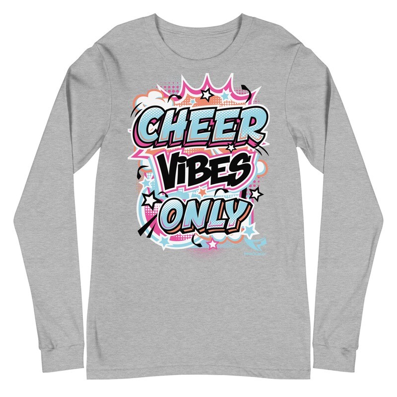 Unisex Long Sleeve Tee (Cheer Vibes Only) - Storm, Athletic Heather, White
