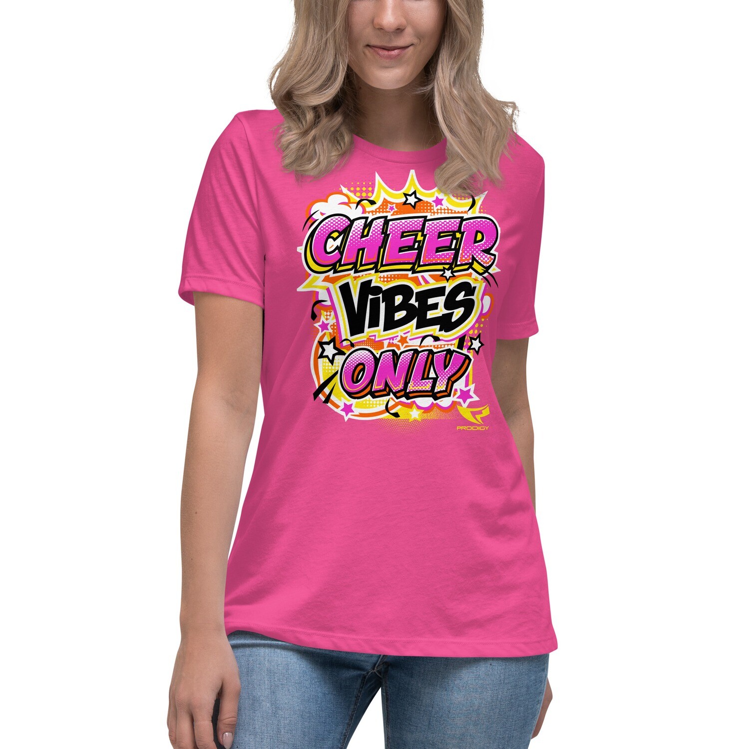 Women's Relaxed T-Shirt (Cheer Vibes Only) Women's Relaxed T-Shirt (Cheer Vibes Only), Color: Berry, Size: S
