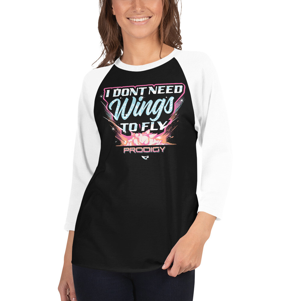 3/4 Sleeve Raglan Shirt (Dont Need Wings), Color: Black/White, Size: XS