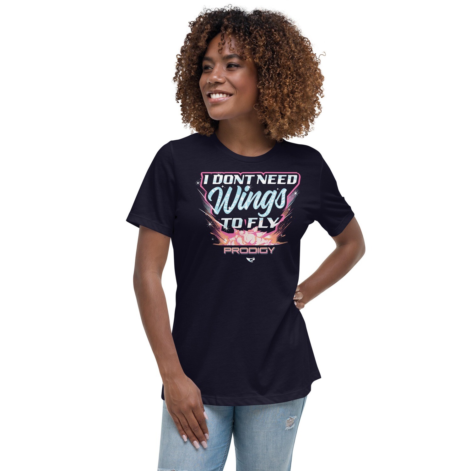 Women's Relaxed T-Shirt (Dont Need Wings), Color: Navy, Size: S