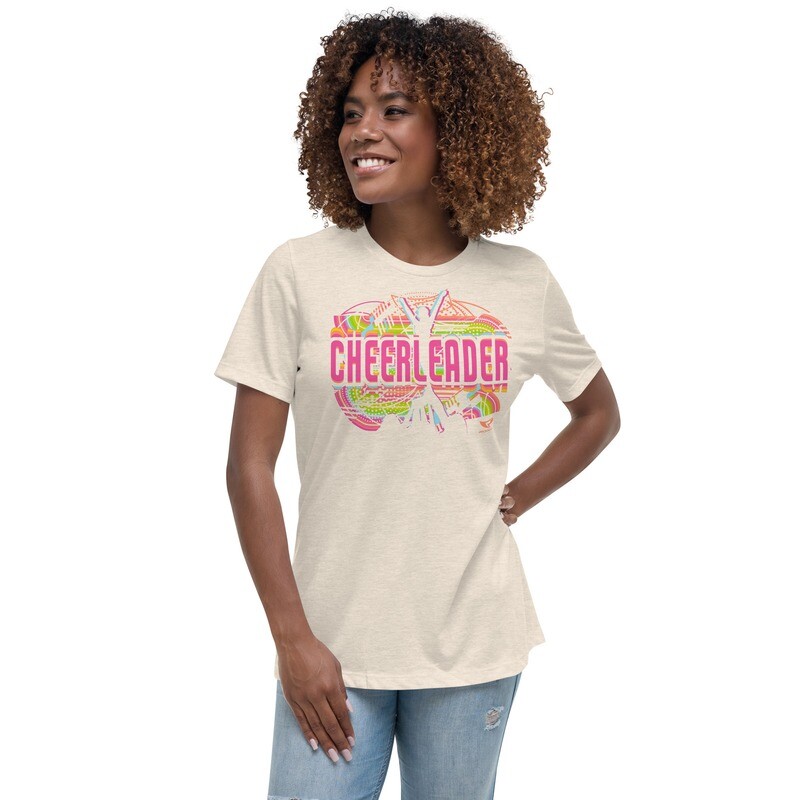 Women&#39;s Relaxed T-Shirt (Summer Cheerleader), Color: Heather Prism Natural, Size: S