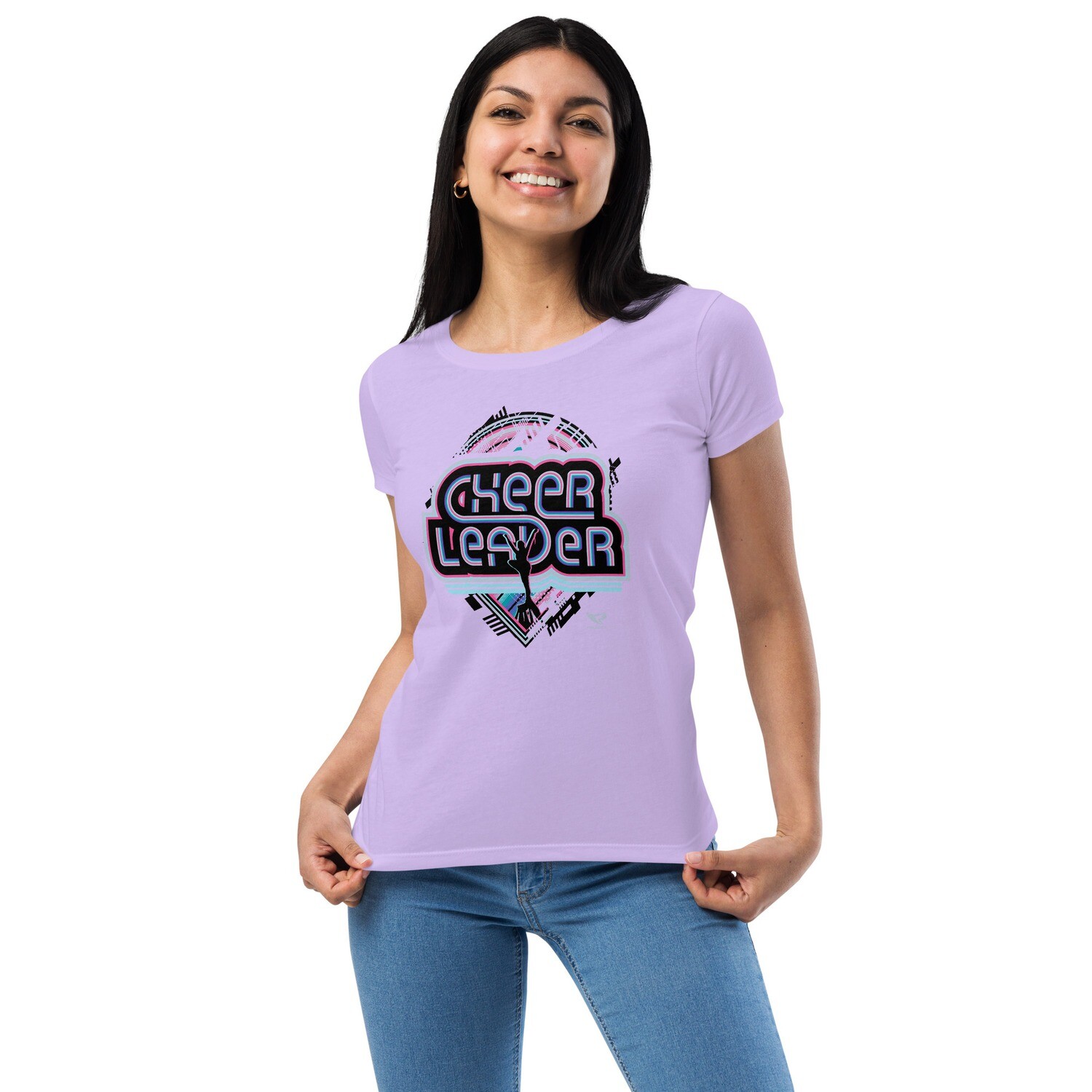 Women’s Fitted T-shirt (Retro-Tech Cheerleader 2), Color: Lilac, Size: XS