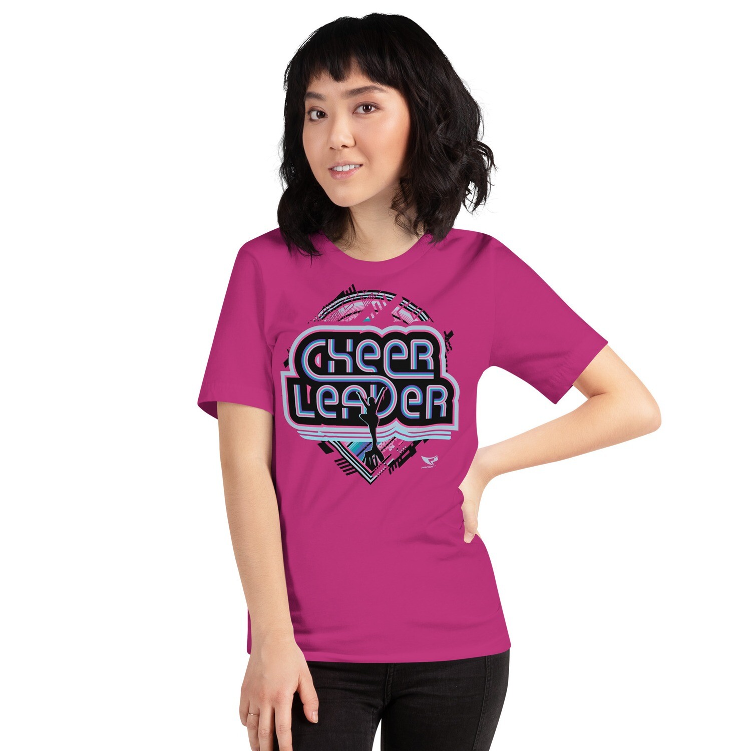 Unisex T-shirt (Retro-Tech Cheerleader 2), Color: Berry, Size: S