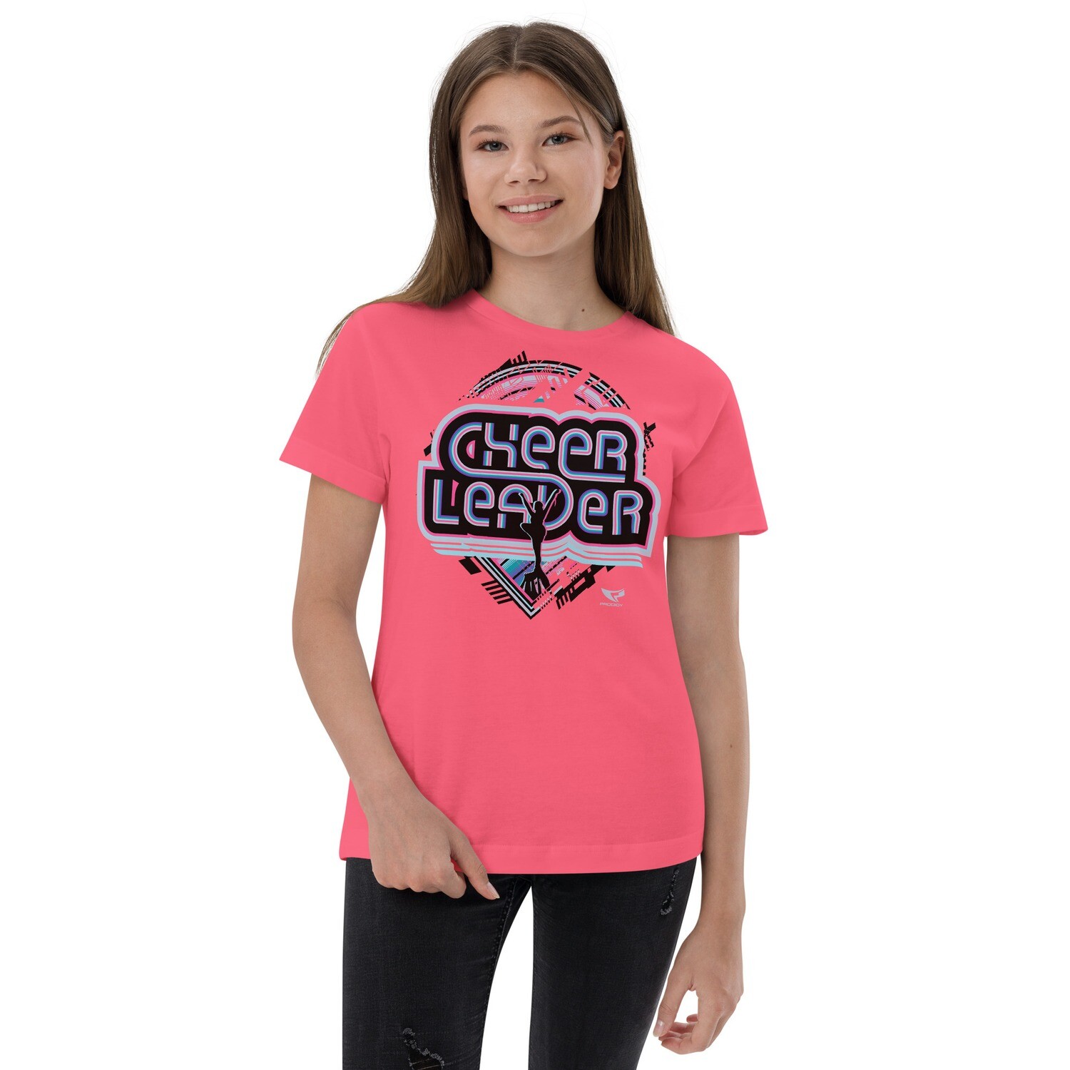 Youth Jersey T-shirt (Retro-Tech Cheerleader 2) Youth Jersey T-shirt (Retro-Tech Cheerleader 2), Color: Hot Pink, Size: XS