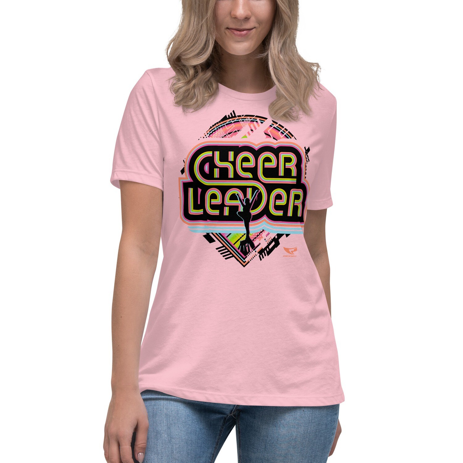 Women&#39;s Relaxed T-Shirt (Retro-Tech Cheerleader), Color: Pink, Size: S