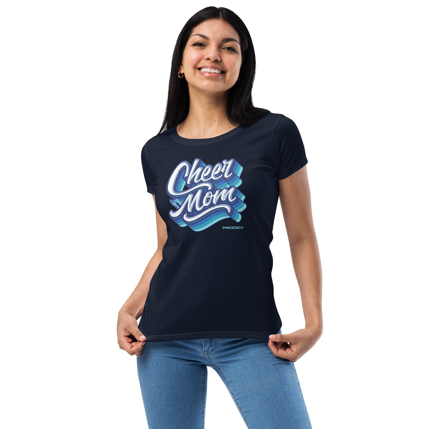 Women’s Fitted T-shirt (Cheer Mom Trail-Blue) Women’s Fitted T-shirt (Cheer Mom Trail-Blue), Color: Midnight Navy, Size: XS