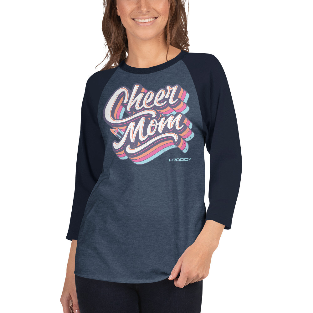 3/4 Sleeve Raglan Shirt (Cheer Mom Trail) 3/4 Sleeve Raglan Shirt (Cheer Mom Trail), Color: Heather Denim/Navy, Size: XS