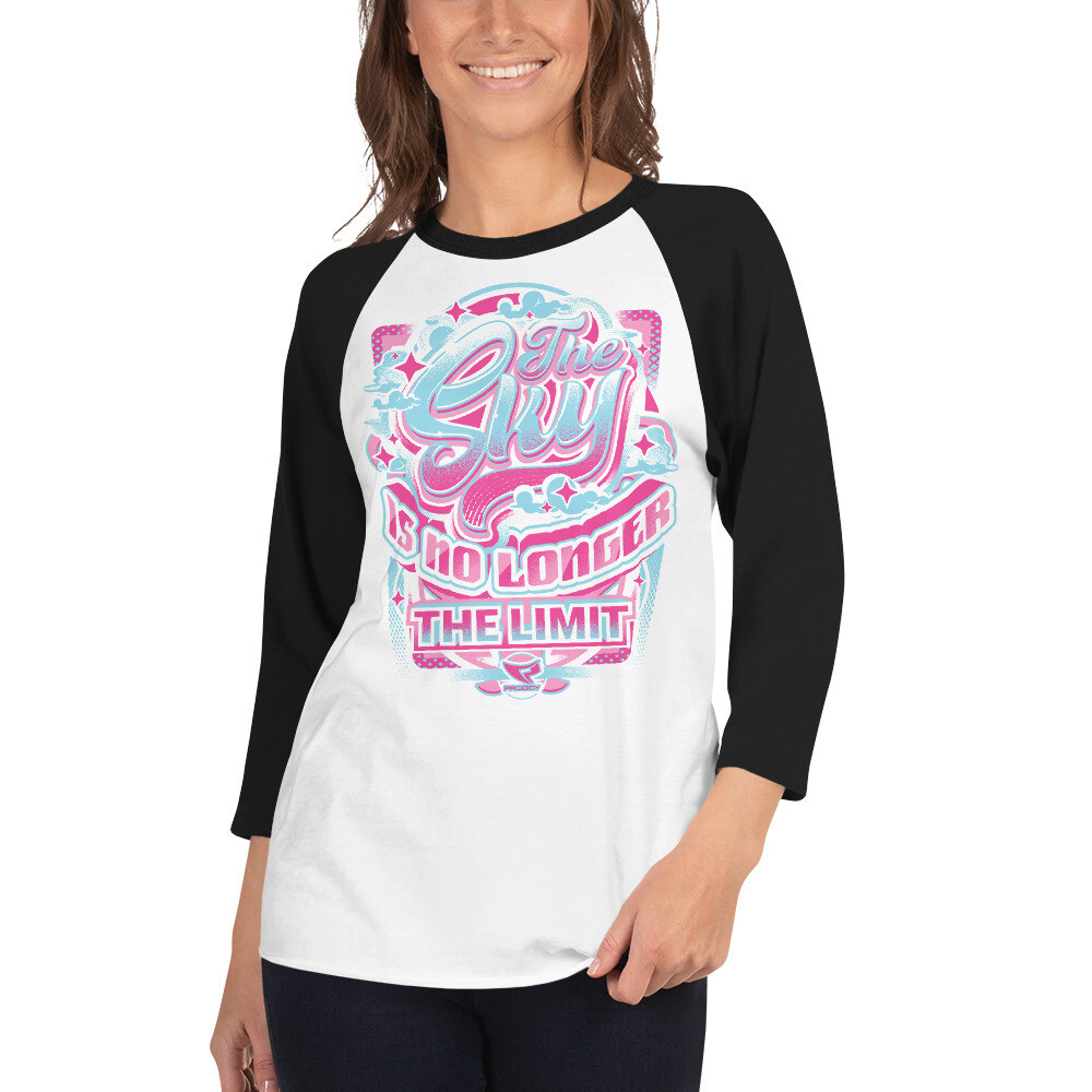 3/4 Sleeve Raglan Shirt (Sky No Limit) 3/4 Sleeve Raglan Shirt (Sky No Limit), Color: White/Black, Size: XS