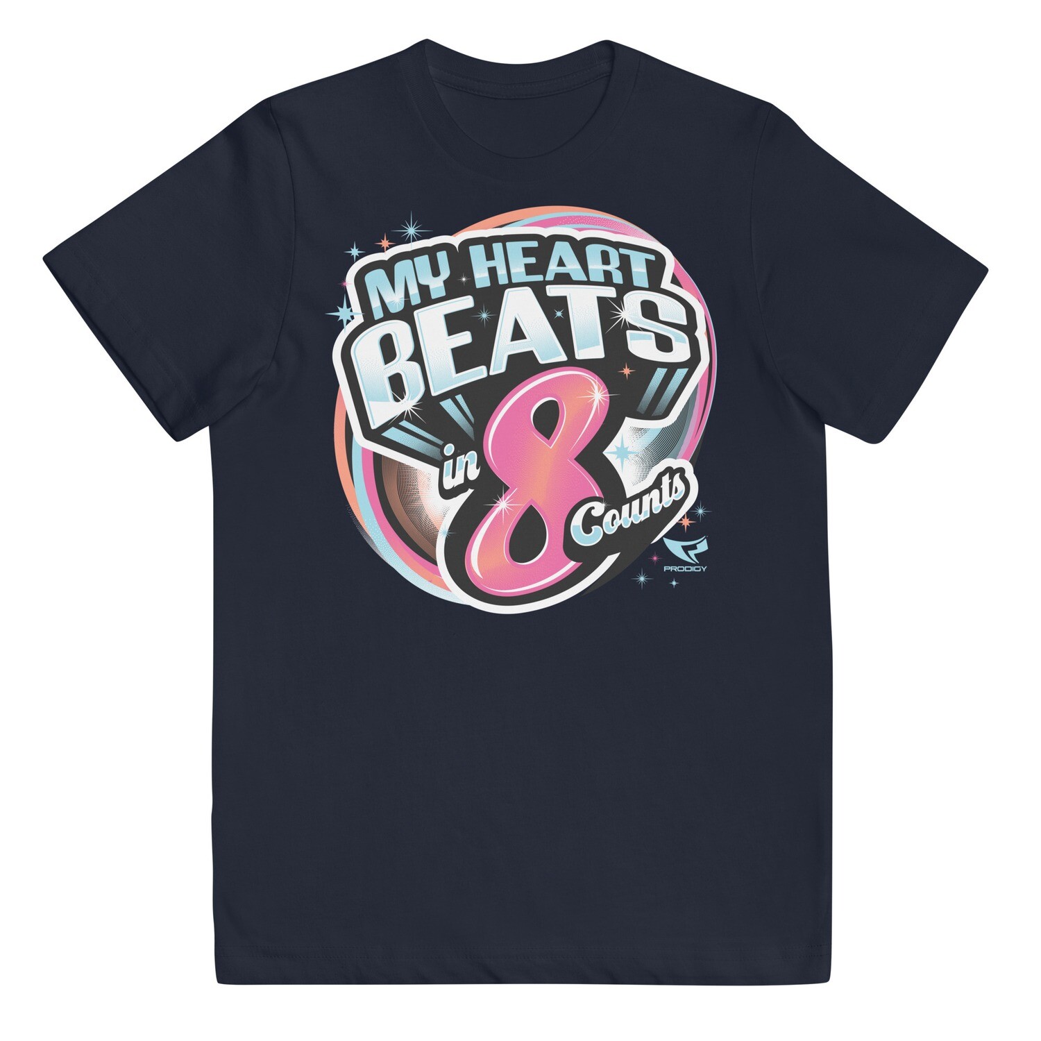 Youth Jersey T-shirt (8 Count Heart), Color: Navy, Size: XS