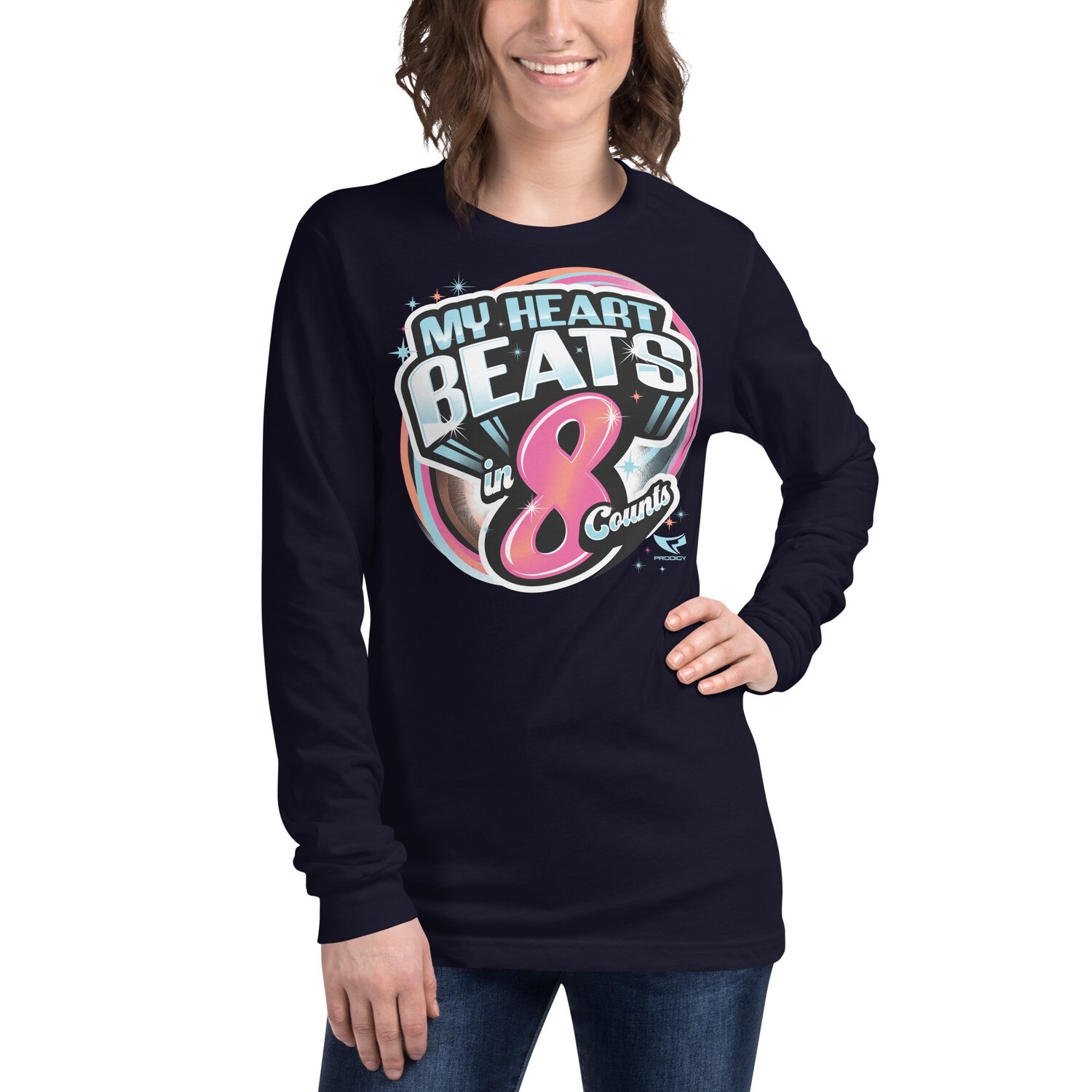 Unisex Long Sleeve Tee (8 Count Heart) Unisex Long Sleeve Tee (8 Count Heart), Color: Navy, Size: XS