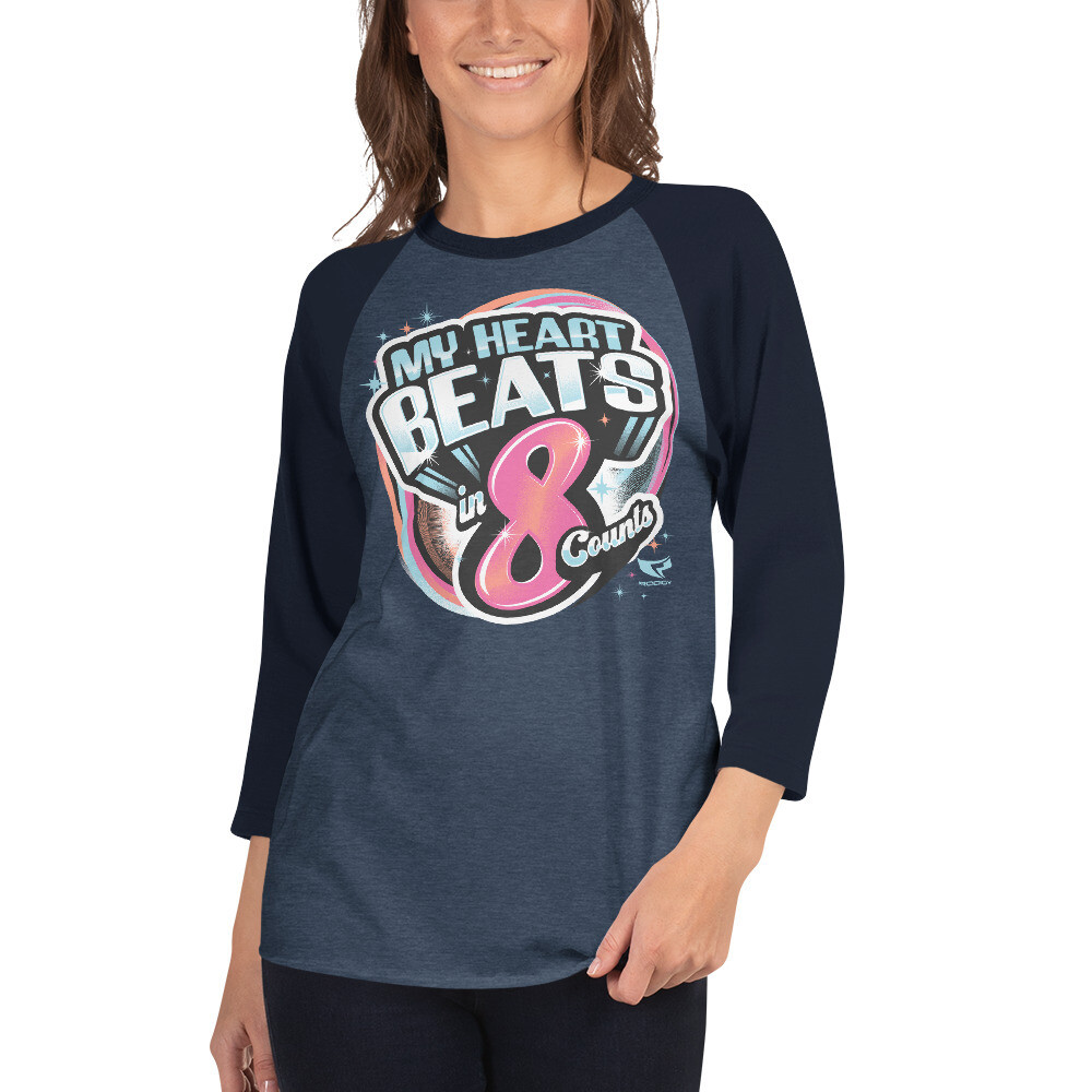 3/4 Sleeve Raglan Shirt (8 Count Heart) 3/4 Sleeve Raglan Shirt (8 Count Heart), Color: Heather Denim/Navy, Size: XS