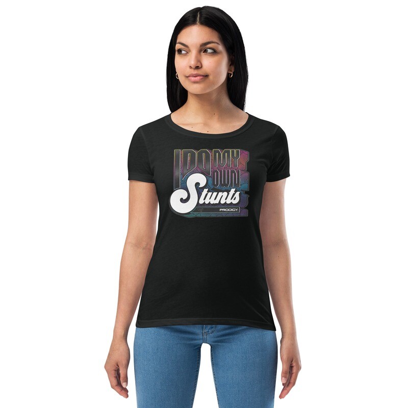 Women’s Fitted T-shirt (My Own Stunts), Color: Black, Size: XS